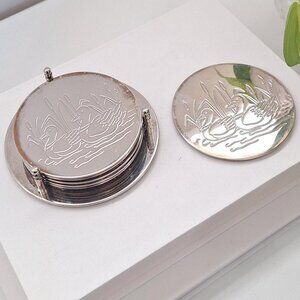 6 Vintage Silver Plated Duck Coaster set with holder (lots of scratches)
